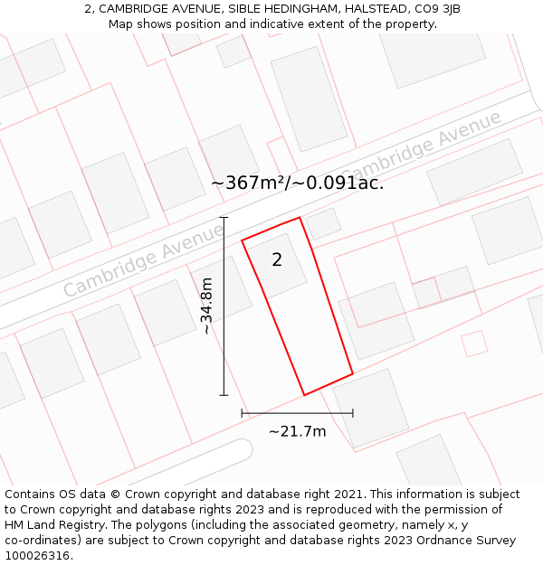 2, CAMBRIDGE AVENUE, SIBLE HEDINGHAM, HALSTEAD, CO9 3JB: Plot and title map
