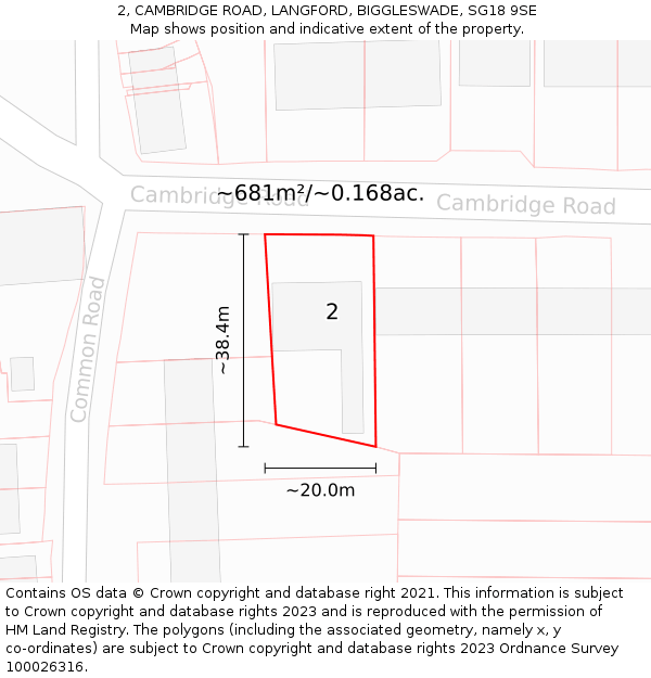 2, CAMBRIDGE ROAD, LANGFORD, BIGGLESWADE, SG18 9SE: Plot and title map