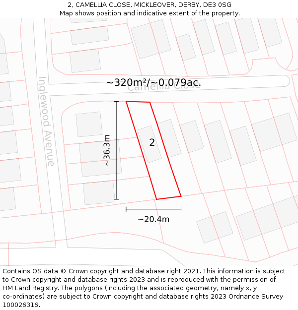 2, CAMELLIA CLOSE, MICKLEOVER, DERBY, DE3 0SG: Plot and title map