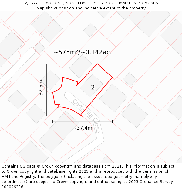 2, CAMELLIA CLOSE, NORTH BADDESLEY, SOUTHAMPTON, SO52 9LA: Plot and title map