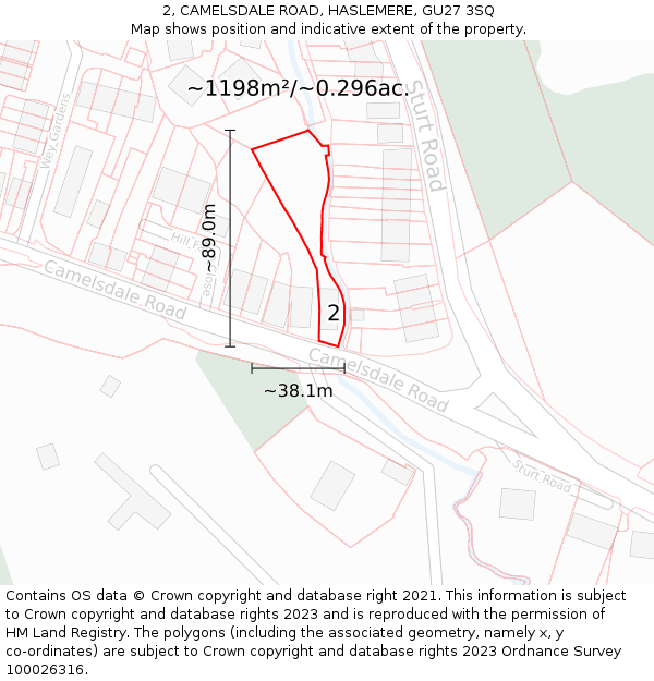 2, CAMELSDALE ROAD, HASLEMERE, GU27 3SQ: Plot and title map