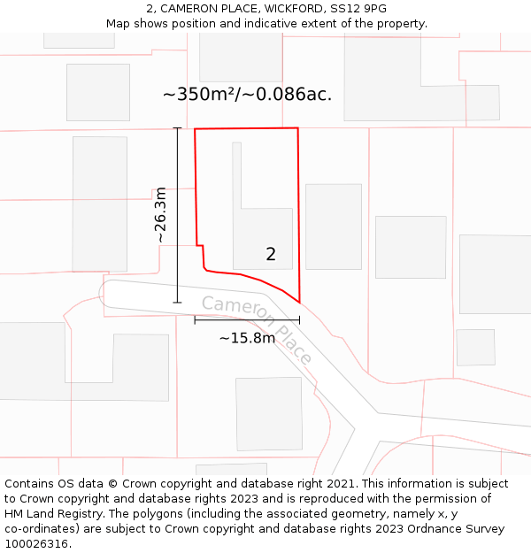 2, CAMERON PLACE, WICKFORD, SS12 9PG: Plot and title map
