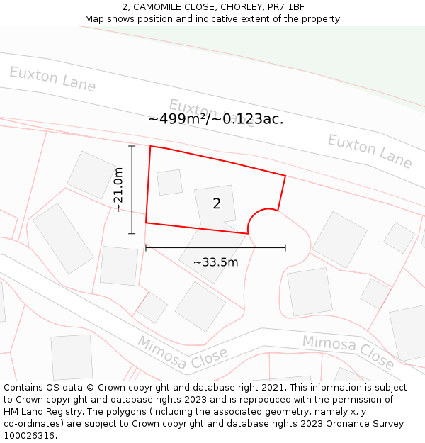 2, CAMOMILE CLOSE, CHORLEY, PR7 1BF: Plot and title map