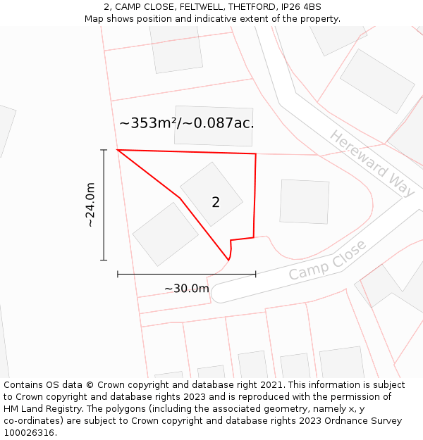 2, CAMP CLOSE, FELTWELL, THETFORD, IP26 4BS: Plot and title map