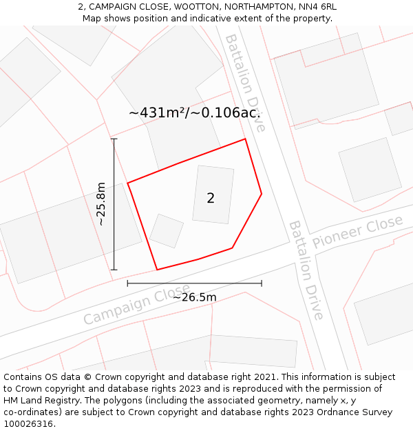 2, CAMPAIGN CLOSE, WOOTTON, NORTHAMPTON, NN4 6RL: Plot and title map