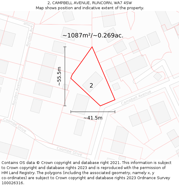 2, CAMPBELL AVENUE, RUNCORN, WA7 4SW: Plot and title map