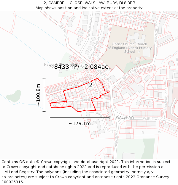 2, CAMPBELL CLOSE, WALSHAW, BURY, BL8 3BB: Plot and title map