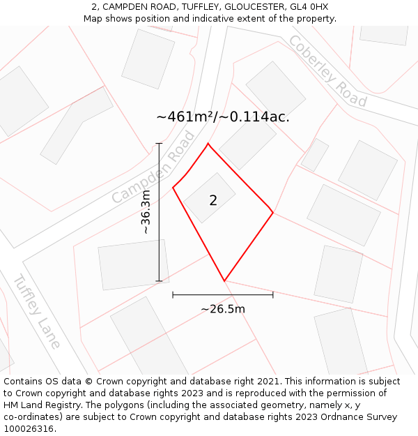 2, CAMPDEN ROAD, TUFFLEY, GLOUCESTER, GL4 0HX: Plot and title map