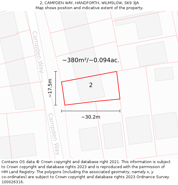 2, CAMPDEN WAY, HANDFORTH, WILMSLOW, SK9 3JA: Plot and title map