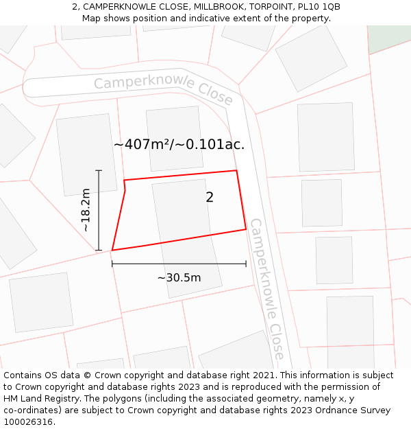 2, CAMPERKNOWLE CLOSE, MILLBROOK, TORPOINT, PL10 1QB: Plot and title map