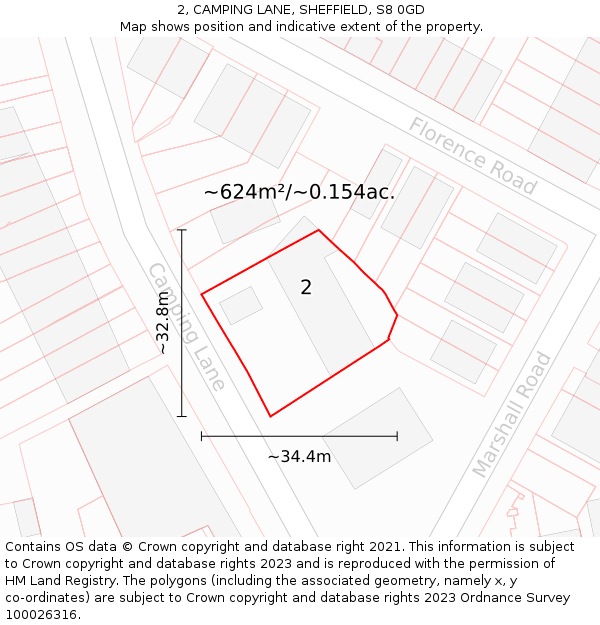 2, CAMPING LANE, SHEFFIELD, S8 0GD: Plot and title map