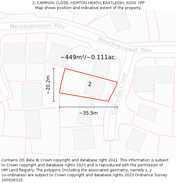 2, CAMPION CLOSE, HORTON HEATH, EASTLEIGH, SO50 7PP: Plot and title map