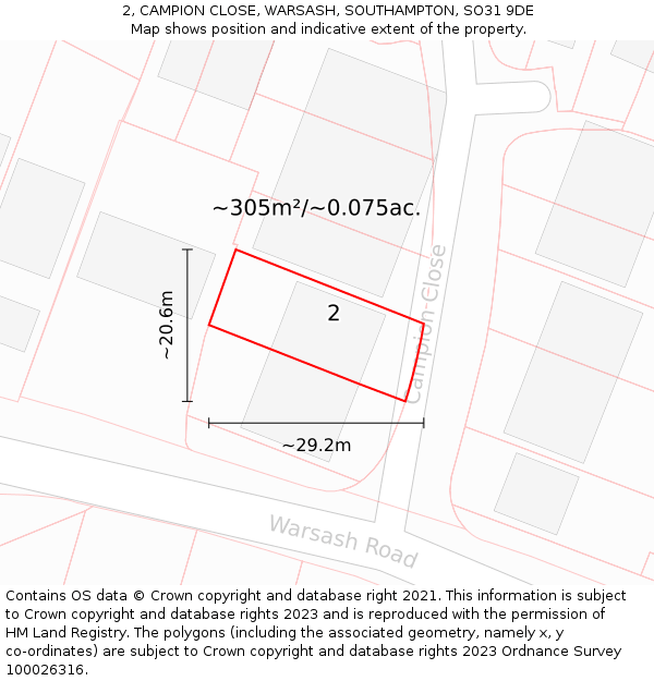 2, CAMPION CLOSE, WARSASH, SOUTHAMPTON, SO31 9DE: Plot and title map
