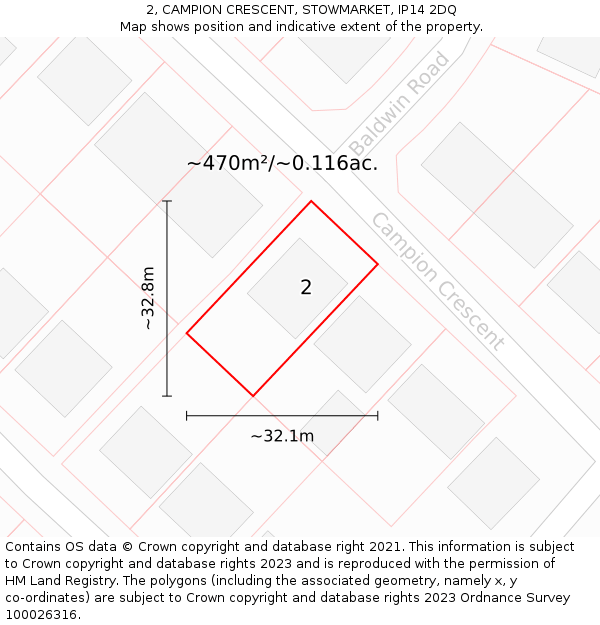 2, CAMPION CRESCENT, STOWMARKET, IP14 2DQ: Plot and title map