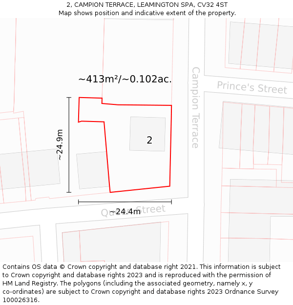 2, CAMPION TERRACE, LEAMINGTON SPA, CV32 4ST: Plot and title map