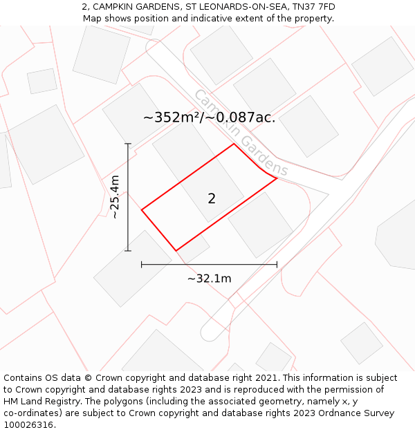 2, CAMPKIN GARDENS, ST LEONARDS-ON-SEA, TN37 7FD: Plot and title map