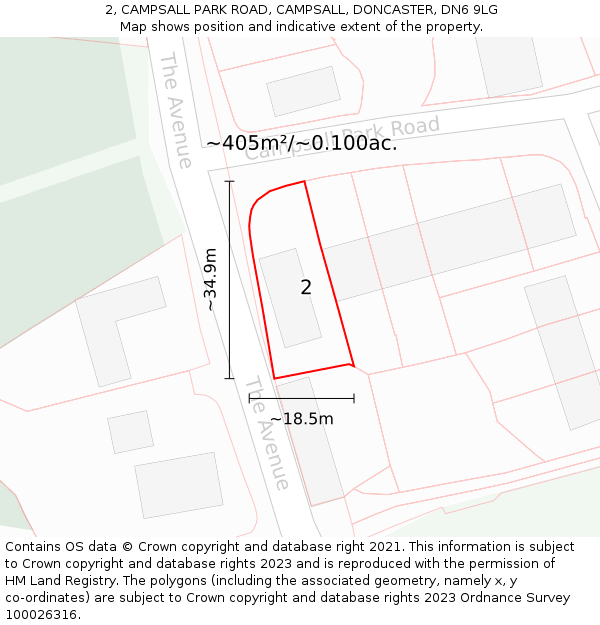 2, CAMPSALL PARK ROAD, CAMPSALL, DONCASTER, DN6 9LG: Plot and title map