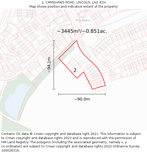 2, CAMSHAWS ROAD, LINCOLN, LN2 4ZH: Plot and title map