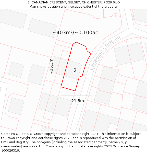 2, CANADIAN CRESCENT, SELSEY, CHICHESTER, PO20 0UQ: Plot and title map