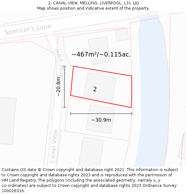 2, CANAL VIEW, MELLING, LIVERPOOL, L31 1JQ: Plot and title map