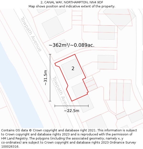 2, CANAL WAY, NORTHAMPTON, NN4 9DF: Plot and title map