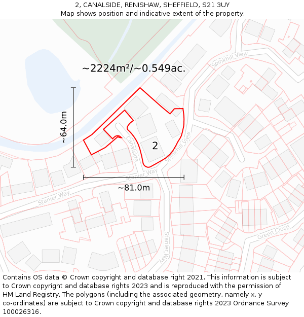 2, CANALSIDE, RENISHAW, SHEFFIELD, S21 3UY: Plot and title map