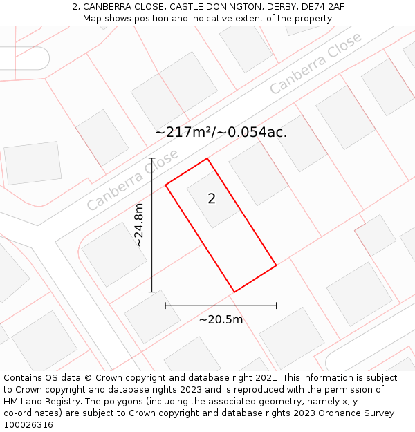 2, CANBERRA CLOSE, CASTLE DONINGTON, DERBY, DE74 2AF: Plot and title map