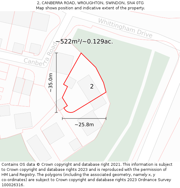 2, CANBERRA ROAD, WROUGHTON, SWINDON, SN4 0TG: Plot and title map