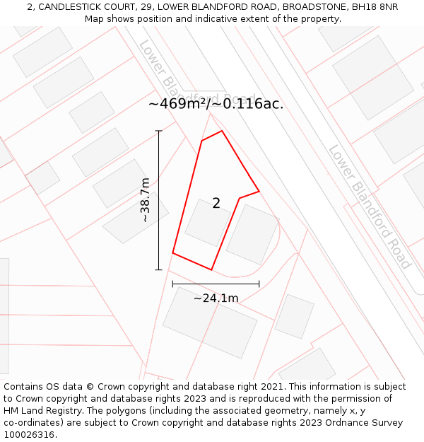 2, CANDLESTICK COURT, 29, LOWER BLANDFORD ROAD, BROADSTONE, BH18 8NR: Plot and title map