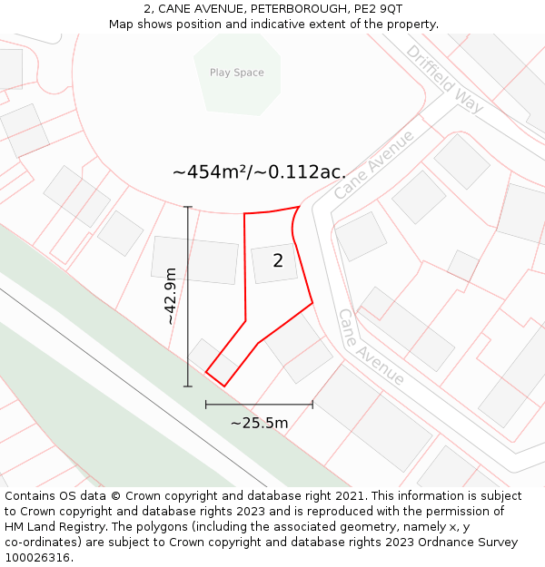 2, CANE AVENUE, PETERBOROUGH, PE2 9QT: Plot and title map