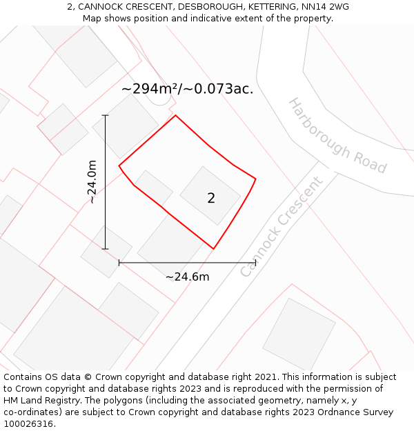 2, CANNOCK CRESCENT, DESBOROUGH, KETTERING, NN14 2WG: Plot and title map