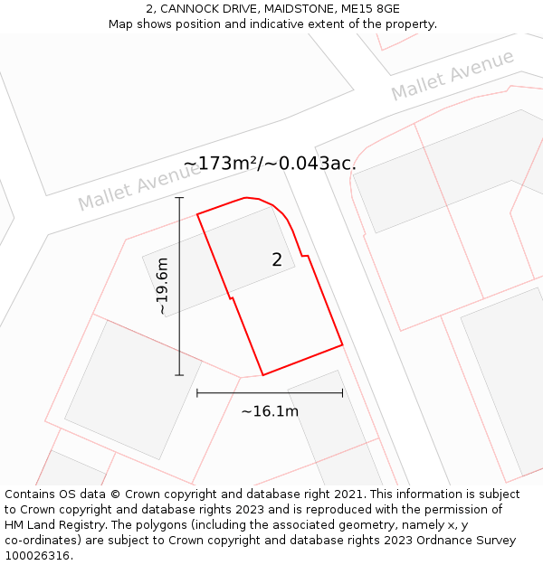 2, CANNOCK DRIVE, MAIDSTONE, ME15 8GE: Plot and title map