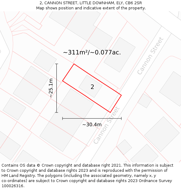 2, CANNON STREET, LITTLE DOWNHAM, ELY, CB6 2SR: Plot and title map