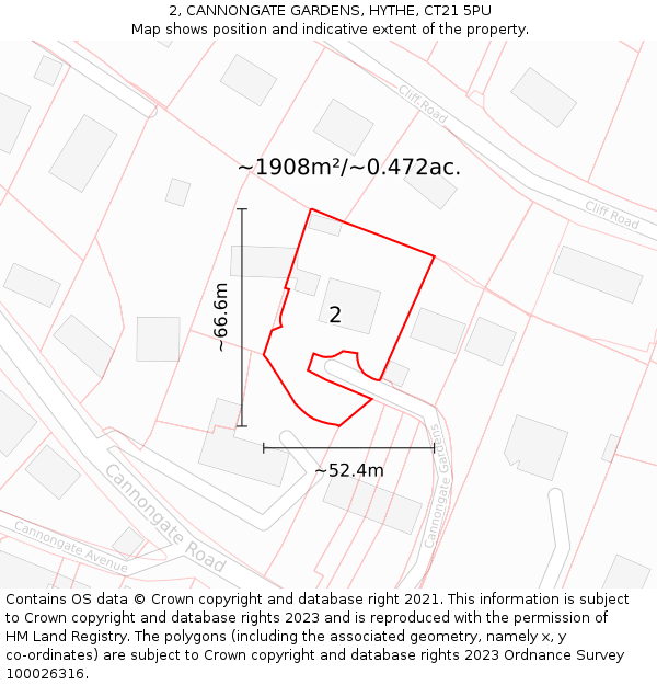 2, CANNONGATE GARDENS, HYTHE, CT21 5PU: Plot and title map