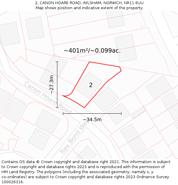 2, CANON HOARE ROAD, AYLSHAM, NORWICH, NR11 6UU: Plot and title map