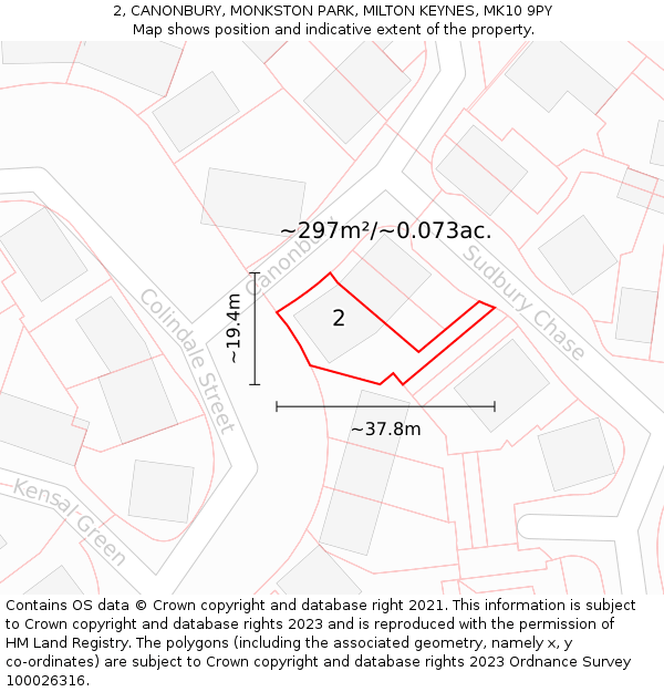 2, CANONBURY, MONKSTON PARK, MILTON KEYNES, MK10 9PY: Plot and title map