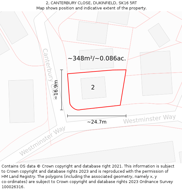 2, CANTERBURY CLOSE, DUKINFIELD, SK16 5RT: Plot and title map