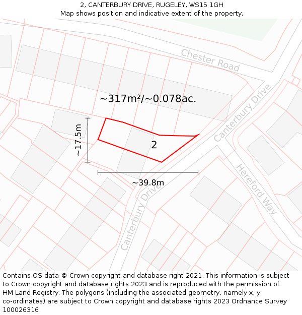 2, CANTERBURY DRIVE, RUGELEY, WS15 1GH: Plot and title map