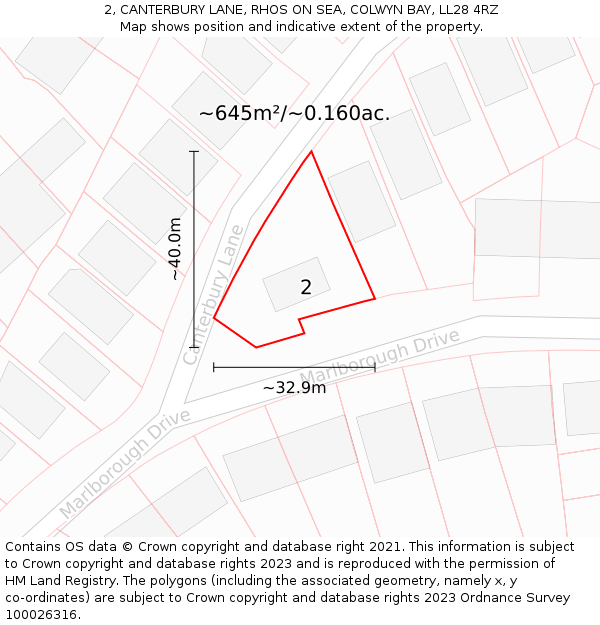 2, CANTERBURY LANE, RHOS ON SEA, COLWYN BAY, LL28 4RZ: Plot and title map