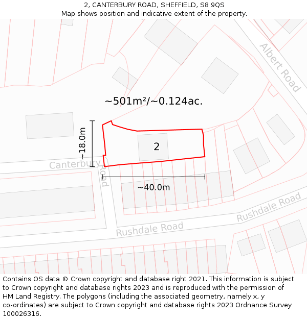 2, CANTERBURY ROAD, SHEFFIELD, S8 9QS: Plot and title map
