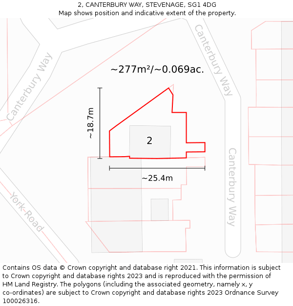 2, CANTERBURY WAY, STEVENAGE, SG1 4DG: Plot and title map