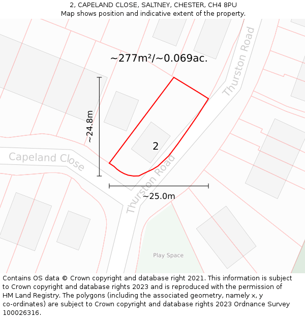 2, CAPELAND CLOSE, SALTNEY, CHESTER, CH4 8PU: Plot and title map