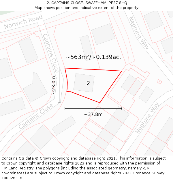 2, CAPTAINS CLOSE, SWAFFHAM, PE37 8HQ: Plot and title map