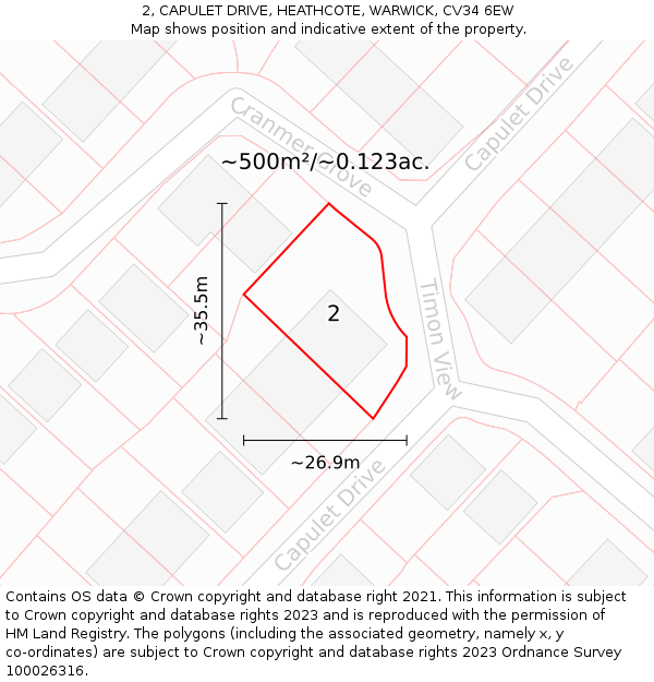 2, CAPULET DRIVE, HEATHCOTE, WARWICK, CV34 6EW: Plot and title map