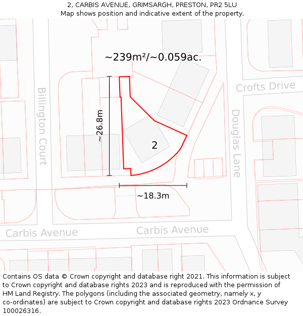 2, CARBIS AVENUE, GRIMSARGH, PRESTON, PR2 5LU: Plot and title map