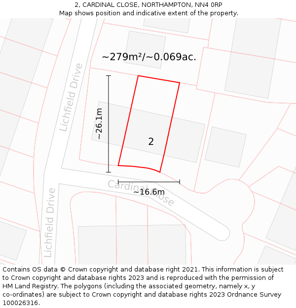 2, CARDINAL CLOSE, NORTHAMPTON, NN4 0RP: Plot and title map