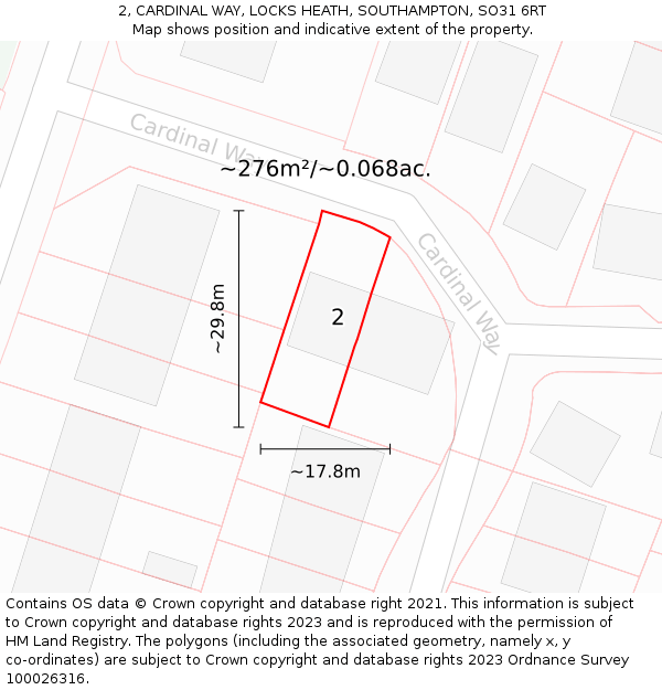 2, CARDINAL WAY, LOCKS HEATH, SOUTHAMPTON, SO31 6RT: Plot and title map