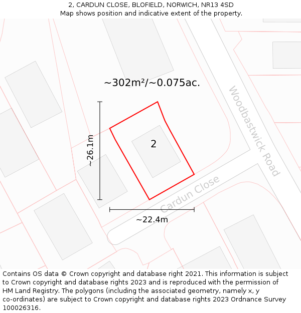 2, CARDUN CLOSE, BLOFIELD, NORWICH, NR13 4SD: Plot and title map