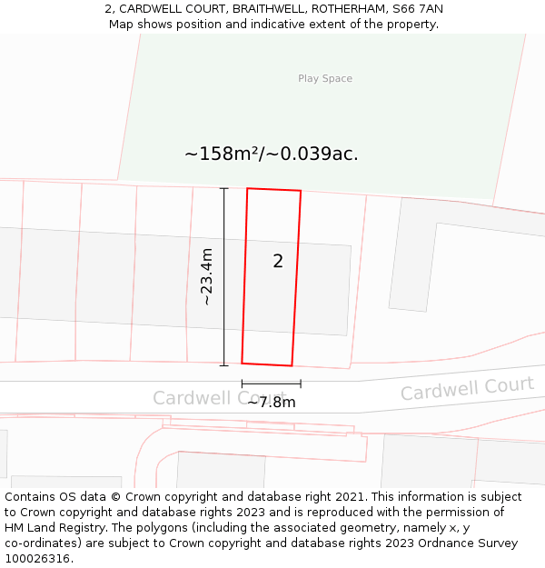 2, CARDWELL COURT, BRAITHWELL, ROTHERHAM, S66 7AN: Plot and title map