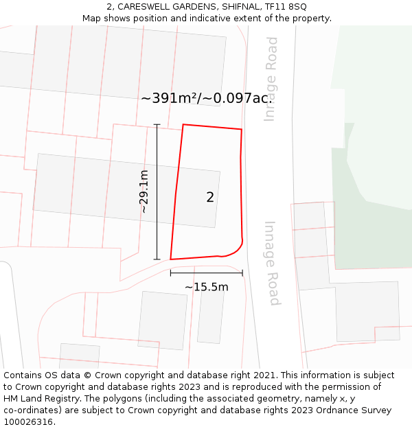 2, CARESWELL GARDENS, SHIFNAL, TF11 8SQ: Plot and title map